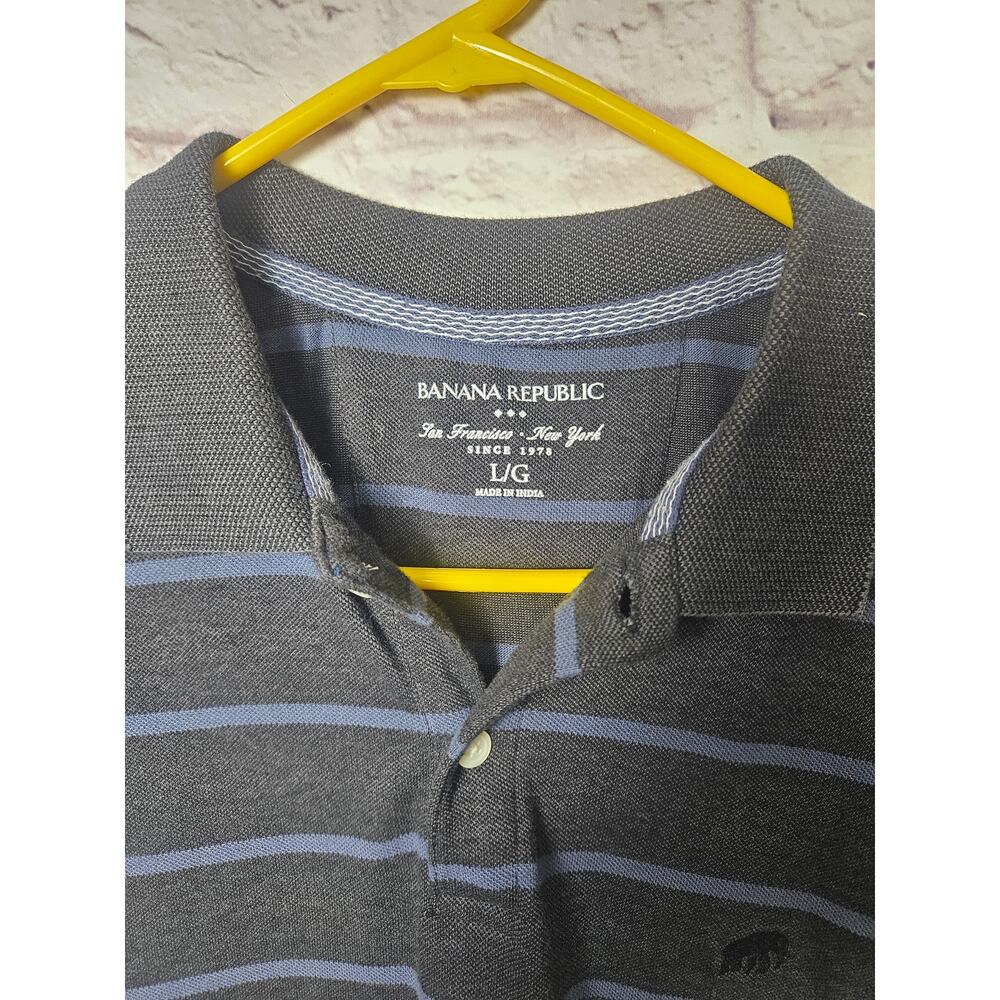 Banana Republic Men's Short Sleeve Polo Shirt Gray Blue Stripes Large‎ - Picture 3 of 6